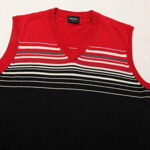 Galvin Green Sweater Vest Mens XL Red Black Stripe Knit Wool Golf Pullover